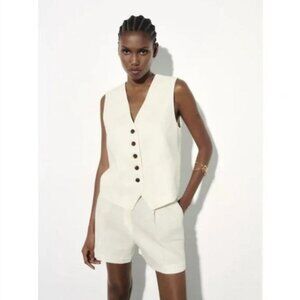 ZARA LINEN TAILORED VEST in Off White size XS (fit S)